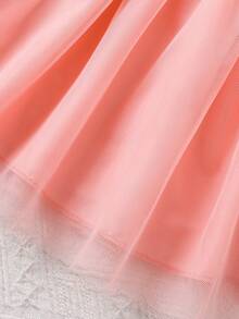 Baby GirlSweet Pink Cute Floral Mesh Sleeveless Dress, Spring/Summer - Pink - View 6