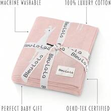 Manta Arrullo para Niños y Niñas - 100% Lujo Algodón Suave Tejido Cálido Acogedor Coche Cuna Recién Nacidos Bebés Niños Pequeños (Ciervo - Salvia) - Alpaca rosa - Ver 3