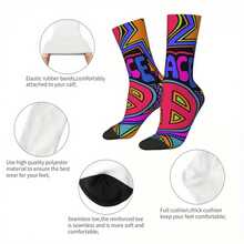 1 Pair Retro 80s  Graphic Crew Socks - Bold Neon Colors (Pink, Blue, Yellow, Orange, Black) - Seamless Breathable Socks With Stretchy Spandex Blend - Machine Washable Unisex Gift For Men & Women - Birthday, Anniversary Present - Funky Casual Attire, Playful Sock Design, Durable Material, Fashion Enthusiasts - [多色的] - 查看 8