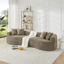 YOGLAD 112" Modern Cloud 4-Seater Sectional Curved Sofa, Minimalist Compression Living Room Couch, Chenille Upholstered Oversized Fluffy Sofa With Deep Seat, Modular L-Shaped Cloud Couch For Small Space, Plush Velvet-Like Soft Fabric Boneless Sofa With Supportive High-Density Foam & Spring, Easy To Move, Washable Removable Cover, Pet-Friendly Lounge Sofa Bed, Contemporary Apartment Furniture, No Assembly Needed, Black/Grey/Green - Nâu nhạt - Xem 5
