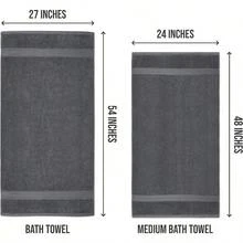 Toallas de baño medianas de 100% algodon hilado en anillo 24 x 48 pulgadas ligeras y altamente absorbentes secado rapido ideales para hotel spa y baño gris - Gris - Ver 2