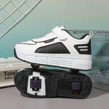 Transformable Roller Skates With Retractable Wheels For Students, Adults, Unisex, Suitable For All Seasons - Black and White - View 7