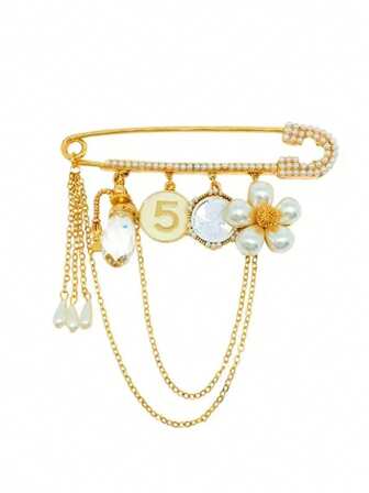 1pc Fashion Chain Tassel Brooch Pin, Stylish Street Decor Pendant Brooch, Can Decorate Tops, Pants, Shoes, Bags, Fashionable Accessory, Great Gift Idea