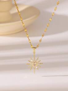 1件时尚欧美风格向日葵镶嵌闪亮锆石设计，不锈钢镀金链项链，适合女性日常佩戴、重要场合、约会、聚会、节日等。 - 金黃色 - 查看 7