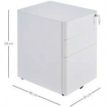 Vinsetto Rollcontainer Mobile Filing Cabinet With 3 Drawers, Office Cabinet, Steel, White, 39x48x59cm