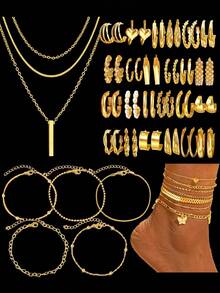 复古优雅浪漫法式风格 86/68/61/54/40/39/35件套 复古别致仿珍珠、心形、花朵、蝴蝶吊坠首饰套装 项链、戒指、耳环，适合女性，约会、度假、婚礼、派对、生日、日常佩戴，秋冬季节、情人节、新年礼物，高性价比首饰 - 彩色 - 查看 2