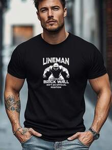 Camiseta de Manga Corta Casual de Verano con Patrón de Jugador de Rugby para Hombre - Negro - Ver 1