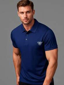 Men's Breathable Solid Color Printed Casual Commuting Business Sports Versatile Polo Shirt, Summer - Blue - View 2