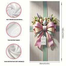 2D Door Banner 1pc Happy Easter Door Wreath Decoration - Polyester Knot With Easter Egg And Floral Design, Multipurpose Seasonal Hanging Banner For Front Door, Porch, Room Decor, No Electricity Needed, 35x70 Inches