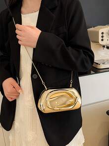 Elegant And Stylish Hardware-Decorated Clutch, Retro And Simple Solid-Color Popular Shoulder Bag, Versatile And Highly Attractively Ladies' Chain Messenger Bag For Daily Wear, New Fashion Evening Clutch, Suitable For Matching Dresses To Attend Parties And Weddings , Old Money - Vàng - Xem 9