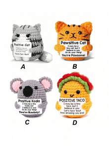 Positive & Cute Crochet Cat Mini Animal, Emotional Encouragement Gift, Fun Crochet Mini Handmade Cat, Inspirational Small Gift, Funny Gift For Cat Lovers, Suitable For Women, Men, Friends, Moms, Daughters, Sons, Plush Duck, Shark, Penguin Decor, Teens Birthday, Mother's Day, Christmas, Valentine's Day, Graduation Gift, Themed Decor Accessories - Multicolor - View 13