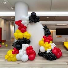132件套卡通老鼠气球拱门套装。包含红/黄五角星铝箔装饰，红/黄/黑/白气球。完美适用于生日派对、周年纪念、毕业典礼、迎婴派对、室内外装饰。无需用电。 - 彩色 - 查看 5