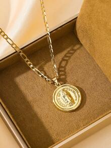 1件经典欧式铜镶嵌锆石圣母玛利亚吊坠项链，限量版“守护之光”，适合作为圣诞节/感恩节/万圣节/母亲节/情人节礼物送给情侣、朋友、教父母、初领圣体、日常佩戴和祈祷。 - 金黃色 - 查看 2