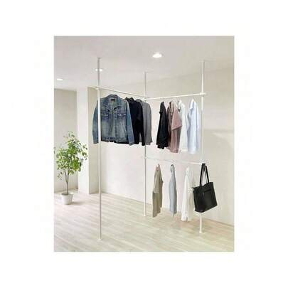 ハンガーラック 突っ張り 【SNS 500万再生突破】 ダブル ワイドタイプ 伸縮 横107.5-180cm 縦107.5-314cm 耐荷重100kg 洋服ラック 衣類収納 工具不要 黒 ブラック