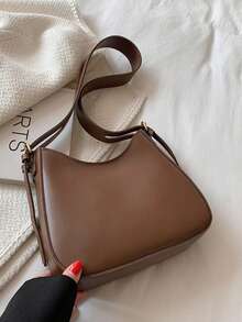 Bolso de axila de cuero suave marrón vintage para mujer, bolso de gran capacidad para el hombro y cruzado para la oficina, el trayecto, estudiantes y uso diario casual - Marrón - Ver 2