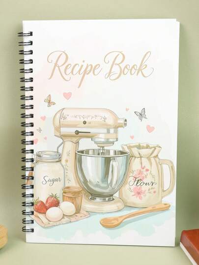 A Printed Cover Notebook With Recipe Book Illustrations And Ingredient Illustrations,For Cooking Enthusiasts,Cooking Plan Record