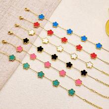 1条女士四叶草手链，18K镀金不锈钢幸运四叶草链手链，送给她的珠宝礼物 - 五葉草銀色 - 查看 3