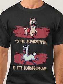 Camiseta Divertida Apocalipsis de Alpaca - "¡Es el Día del Juicio de Alpaca!!"Camiseta gráfica Running Llama - Camisa casual negra para & - Ropa coleccionable de humor de verano - Negro - Ver 2
