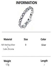 1pc S925 Sterling Silver Ring, Summer Commemorative American Gift, Silver Band Ring With Heart-Shaped Rhinestone, Women's Jewelry Accessory, Silver Jewelry, Gift For Mother, Girlfriend, Daily Elegant Gift - White - View 12
