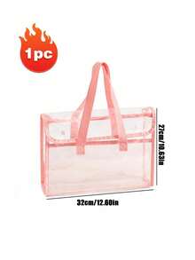 1pc Large Capacity Portable Transparent Waterproof Portable Folder, Expandable File Storage Bag With Embedded Organizer, PVC Self-Adhesive File Bag, Large Makeup Bags, Clear PVC Cosmetic Bag Organizer