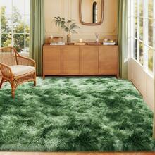 Ivory Fluffy Shag Rug For Bedroom, Soft Plush Shaggy Area Rug For Living Room, Modern Cozy Carpet, Non-Slip Backing, Bonus 4 Rug Grippers Included, Dorm Home Decor, Sizes 4x6 5x7 6x9 8x10 9x12, Tie-Dye Green - Màu xanh đậm nhuộm loang - Xem 2