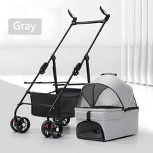 Cochecito Plegable Ligero para Mascotas Pequeñas/Medianas - Manillar Giratorio 360° para Todo Terreno, Gran Capota con Paneles de Malla, Almacenamiento en la Base, Plegado con un Clic y Transportín Desmontable - Carrito para Perros de Tela Oxford - Plateado - Ver 1