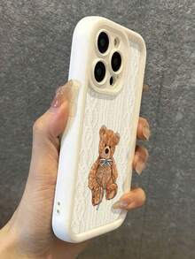 1pc Warm Knitted Texture Bear Pattern Transparent Anti-Slip Soft Phone Case Compatible With IPhone 11/12/13/14/15/16/17 Pro Max - Multicolor - View 4