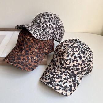 1 pieza Gorra de béisbol con estampado de leopardo para mujer, sombrero casual de calle y sol al aire libre, gorra visera ajustable con estampado de leopardo para primavera/verano