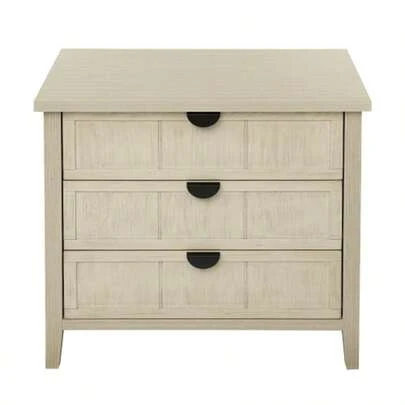 Three-Drawer Cabinet (80*40*80cm), Side Cabinet In Natural Wood Look, Three-Drawer Storage Cabinet With Engraved Lines. Suitable For Living Room, Bedroom, Study And Office.