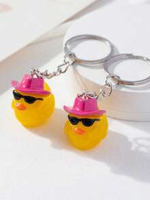 1 pieza Llavero con gafas de sol con forma de pato amarillo, colgante de pato de dibujos animados creativo, accesorio de moda para bolso, llavero, artículo pequeño y lindo - Multicolor - Ver 9
