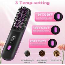 Cordless Hair Straightener Brush, Rechargeable Hot Comb Hair Straightener With 3 Temp Settings, Anti-Scald Portable Hair Straightening Brush With Negative Ions For Home Travel - 白色 - 查看 3