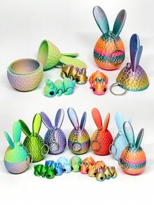 1pc 3D Printed Rainbow Bunny Egg Mold - Adorable Colorful Rabbit Shaped Egg Holder Pendant, Includes Mini Figurine - Creative & Fun Doll, Desktop Decor, Easter Gift, Birthday Party Favor, Ideal Holiday Present - Rabbit Easter Egg - View 2