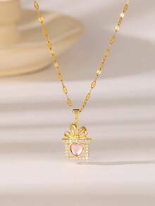 1 pieza Collar con colgante de corazón de acero inoxidable con circonita brillante, regalo exquisito para ocasiones especiales como el Día de San Valentín, el Día de la Madre, cumpleaños, etc.