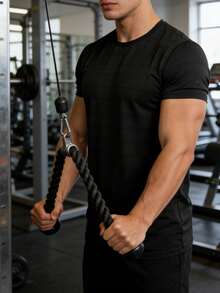 Men's Black Textured Crew Neck T-Shirt Slim Fit Casual Summer Basic Tee - Black - View 8