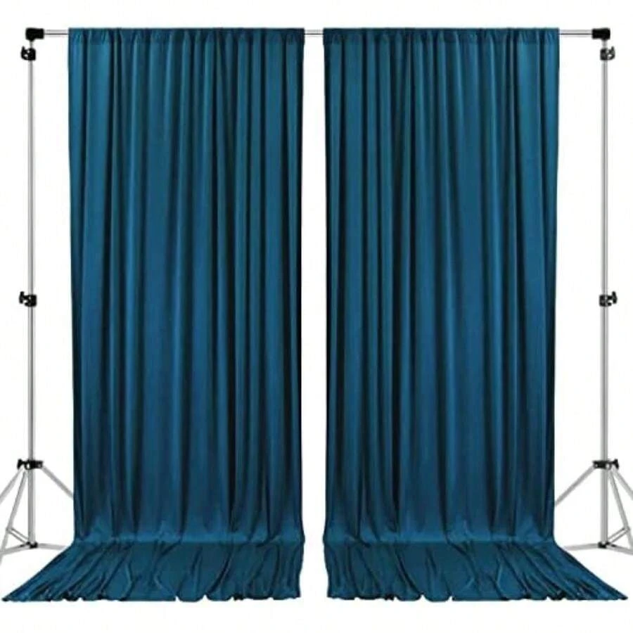 AK TRADING CO. 10 Feet x 10 Feet Light Green Polyester Backdrop Drapes Curtains Panels with Rod Pockets - Wedding Ceremony Party Home Window Decorations(Verde azulado oscuro) - Multicolor - Ver 1