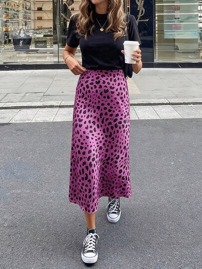 QIANZHIDU 豹纹半身裙，派对装，办公装，迷你裙，音乐节休闲户外装，街头时尚，秋季装，校服，情人节装，约会上衣，西部优雅休闲复古风女装，商务休闲教师装，新年派对半身裙，感恩节装。