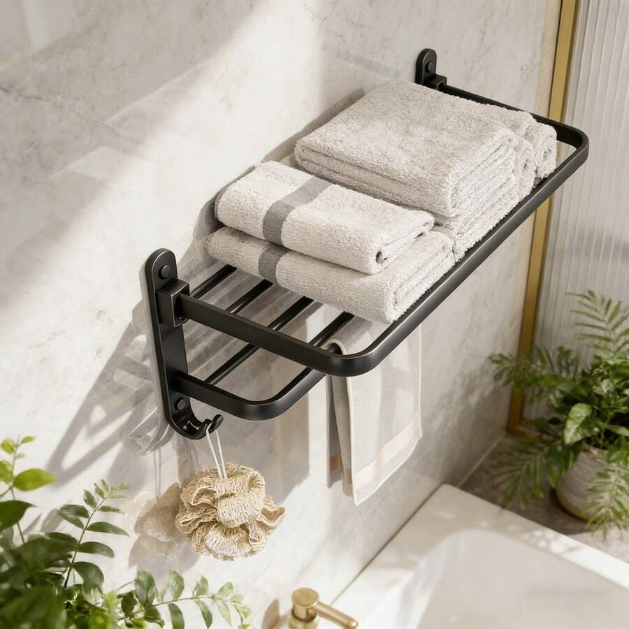 Simple Black Towel Rack, Suitable For Bathroom, Toilet, Kitchen, Clean And Tidy, Space-Saving - Black - View 1