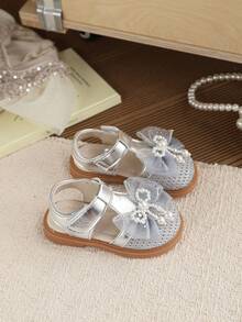 2026春季新款女婴平底凉鞋，舒适防滑鞋底，包头婴儿凉鞋 - 銀色 - 查看 5