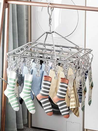 20/40个不锈钢挂钩晾衣架 - 防风悬挂式袜子内衣收纳架，无需钻孔，悬挂式设计，节省空间，多功能挂钩，适合家庭和零售用途，非常适合返校季，不锈钢材质，晾干袜子内衣，2026新款，适合冬季，新年礼物