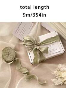 1pc 354in Fashionable Pleated Ribbon, Matcha Green Satin Ribbon, Suitable For Gift Wrapping, Soft Fabric Bow, Large Roll Floral Binding, Theme Party, Holiday Celebration, Valentine's Day Supplies - Multicolor - View 2