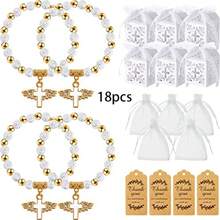 36pcs/18 Sets Of Beaded Bracelets, Including 18 Bracelets + 18 Organza Bags, Suitable For Bridal Showers, First Communion Gifts, Birthday Party Gifts, Baptism Gifts - Multicolor - View 7