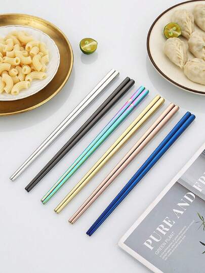 1 Pair Stainless Steel Chopsticks, Household Serving Chopsticks With Heat Insulation And Anti-Slip Design