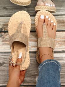 Sandali da donna con fiocchi, infradito da donna con suola piatta, sandali gladiatore con dito aperto, scarpe da vestire - Cachi - Visualizzare 6