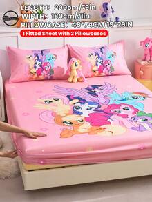 South Life MY LITTLE PONY 2/3件套小马宝莉印花床上用品套装，包含床笠、床垫套，柔软透气，多种尺寸可选，适用于单人床/双人床/大号双人床/特大号双人床，可机洗，卡通人物设计，温馨的房间装饰，精美礼品，通过OEKO-TEX认证 - 彩色 - 查看 22