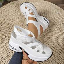 2026 Summer New Wedge Closed Toe Hook And Loop Platform Fashion Plus Size Women Roman Sport Sandals - White - View 3