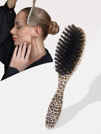2pcs/1pc Slick Back Hair Brush - Hair Brush For Women & Men Thin To Medium Hair Styling- Smoothing Flyaways, Beard Brush,Fade And Clipper Cleaning Comb,All Hairstyles Hair And Sleeks Ponytails/Buns, Leopard Print  Beard Brush Clean Brush, Hair Brush,Comb, Hair Tools, Hair Products And Accessories For Barber Salon Beauty Travel Essentials