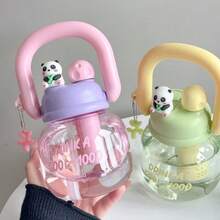1pc Panda Plastic Water Cup, Large Belly Handled Pot, High Capacity & Stylish Tumbler With Straw - Multicolor - View 2