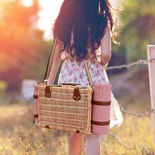 Picnic Basket With Blanket And Wine Pouch For 2 Wicker Picnic Set With Insulated Liner Cooler Bag Hamper For Camping Wedding - Red Gingham - RedGinghamWithBlanketfor2 - View 2