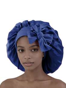 1pc Valentine's Day Women's Sleeping Cap, Elastic Strap Design, Silky Smooth, Colorful Satin Material, Casual Home Daily Hair Care Sleeping Cap, Christmas Gift - Deep Bean Paste - View 5