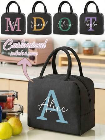 1pc Customized Unisex Portable Insulated Foil Lunch Bag, Thermal Lunch Box Tote, Cooler Bag, Waterproof Shoulder Bag, Bento Box, Adjustable Strap Office Food Storage Bag, Grey